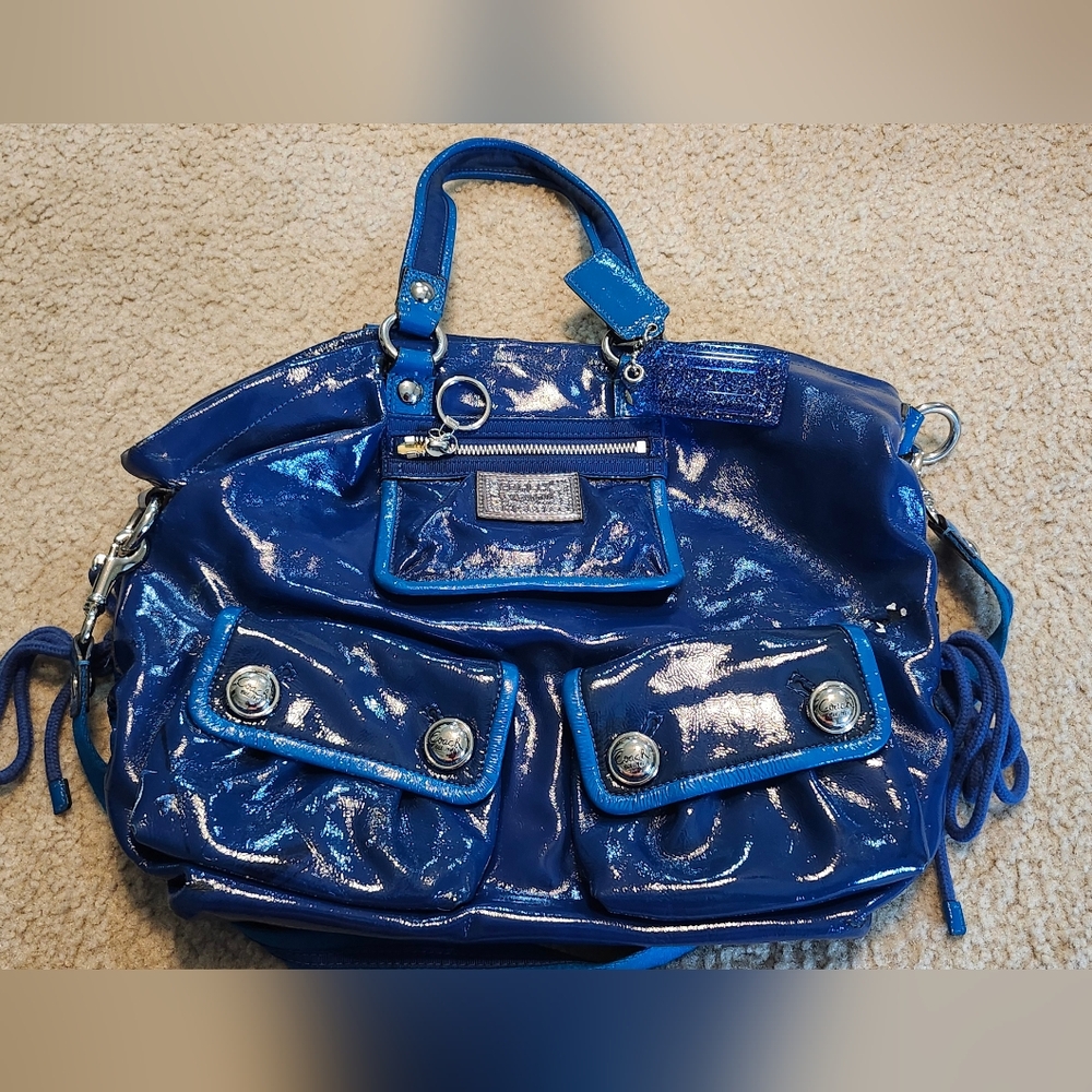 Coach Poppy Patent Spotlight Large Satchel Bag - Blue